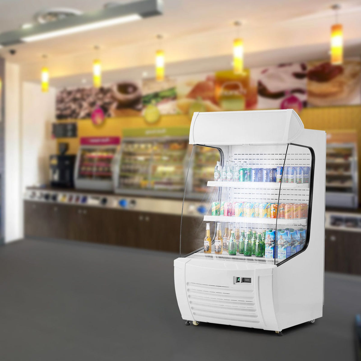Commercial Open Air Merchandiser with Digital Controls and Energy-Saving Curtain