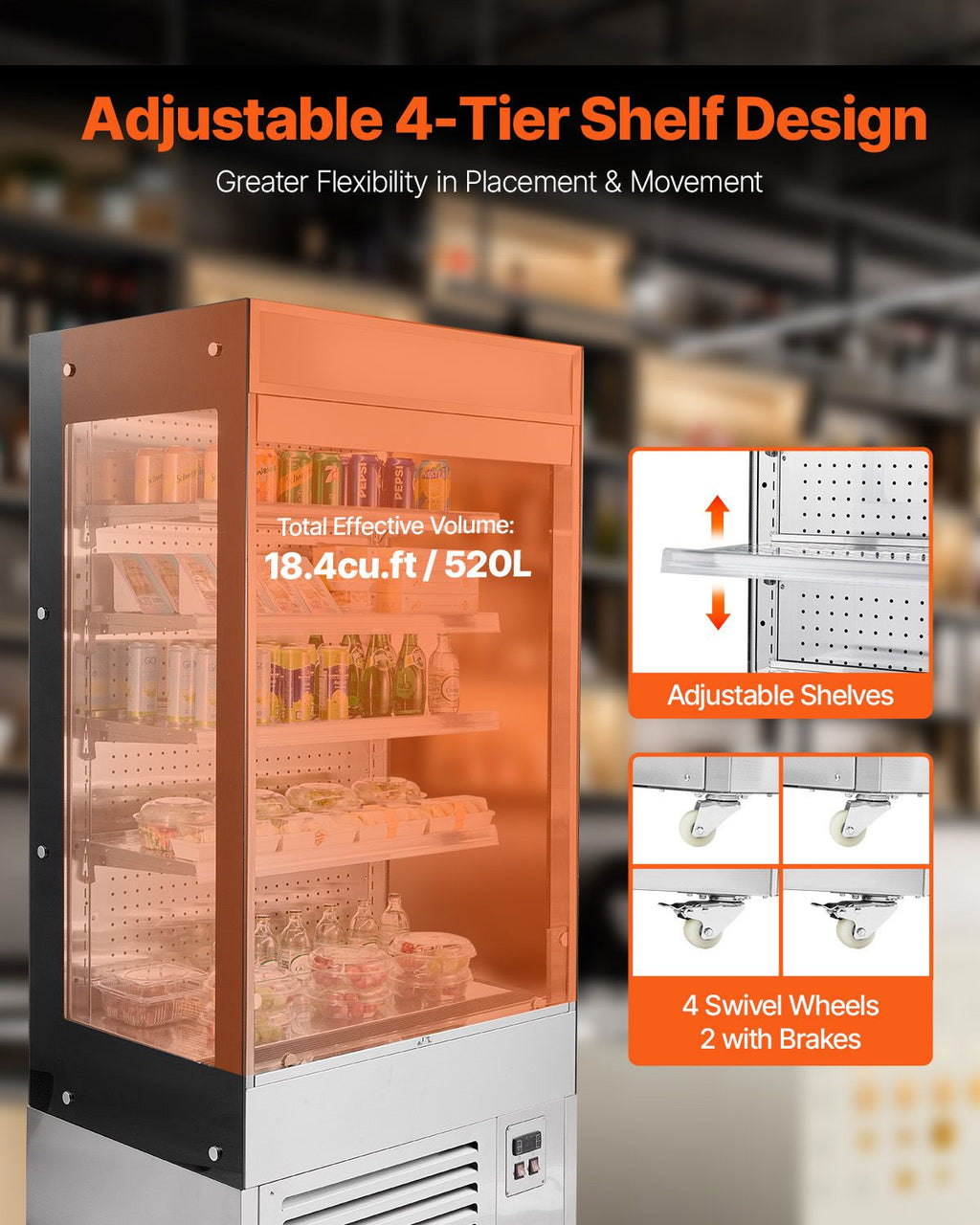 Open Air Merchandiser Commercial Refrigerator with Air Curtain and LED Display