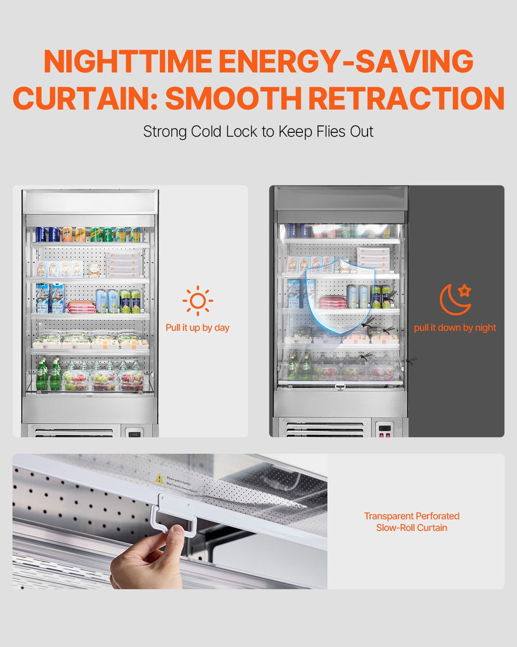 Open Air Merchandiser Commercial Refrigerator with Air Curtain and LED Display