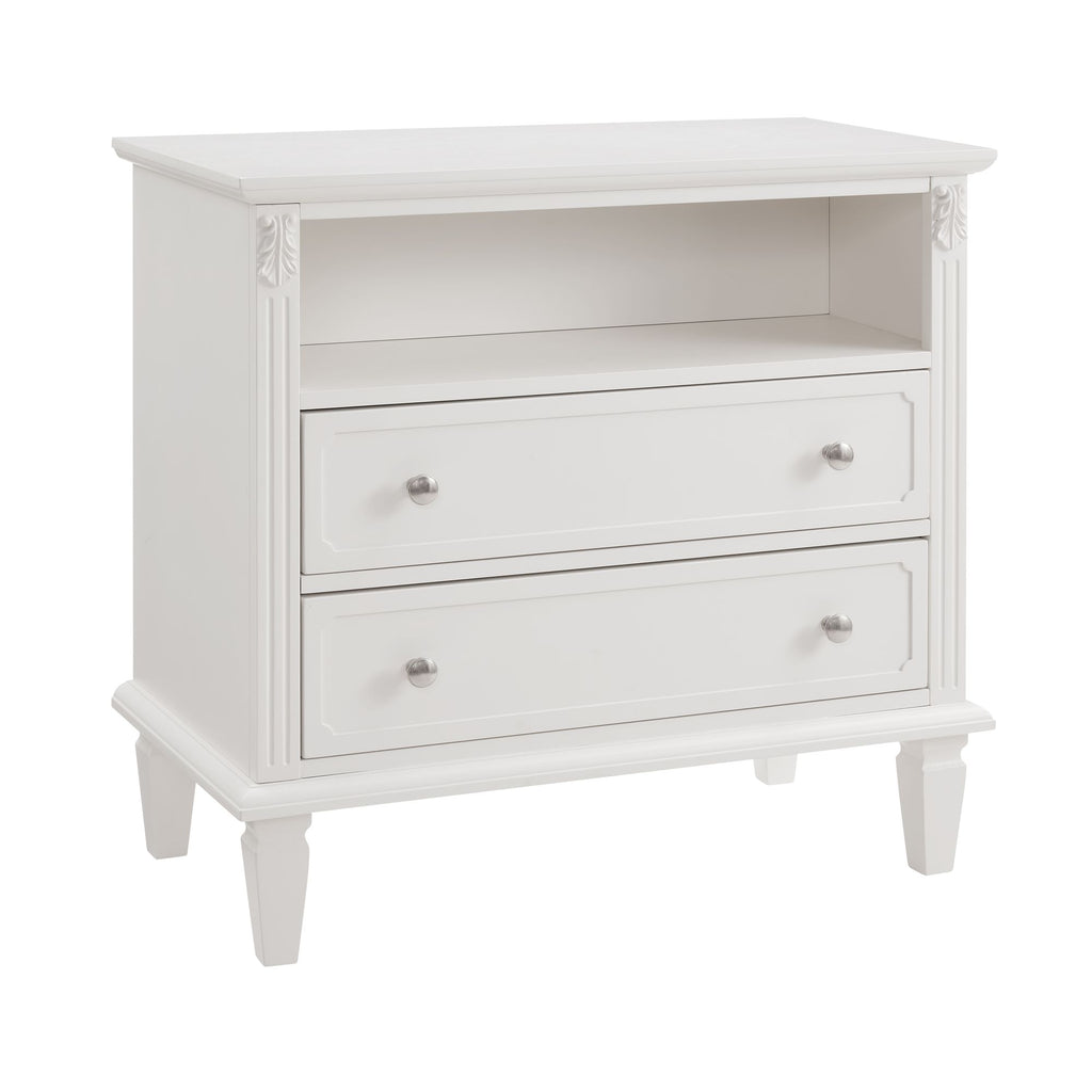 Fluted Nightstand with Drawers and Charging Station
