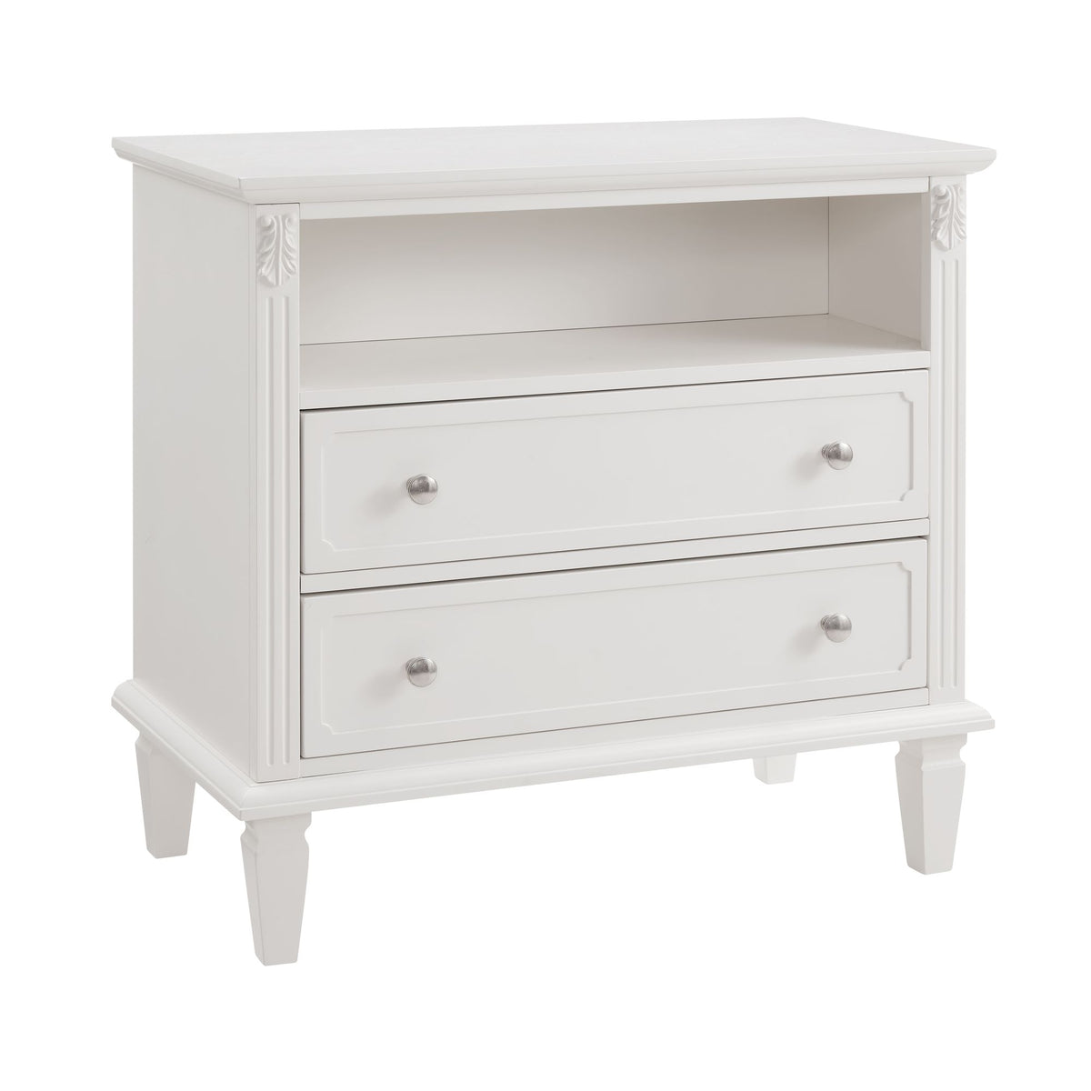 Fluted Nightstand with Drawers and Charging Station