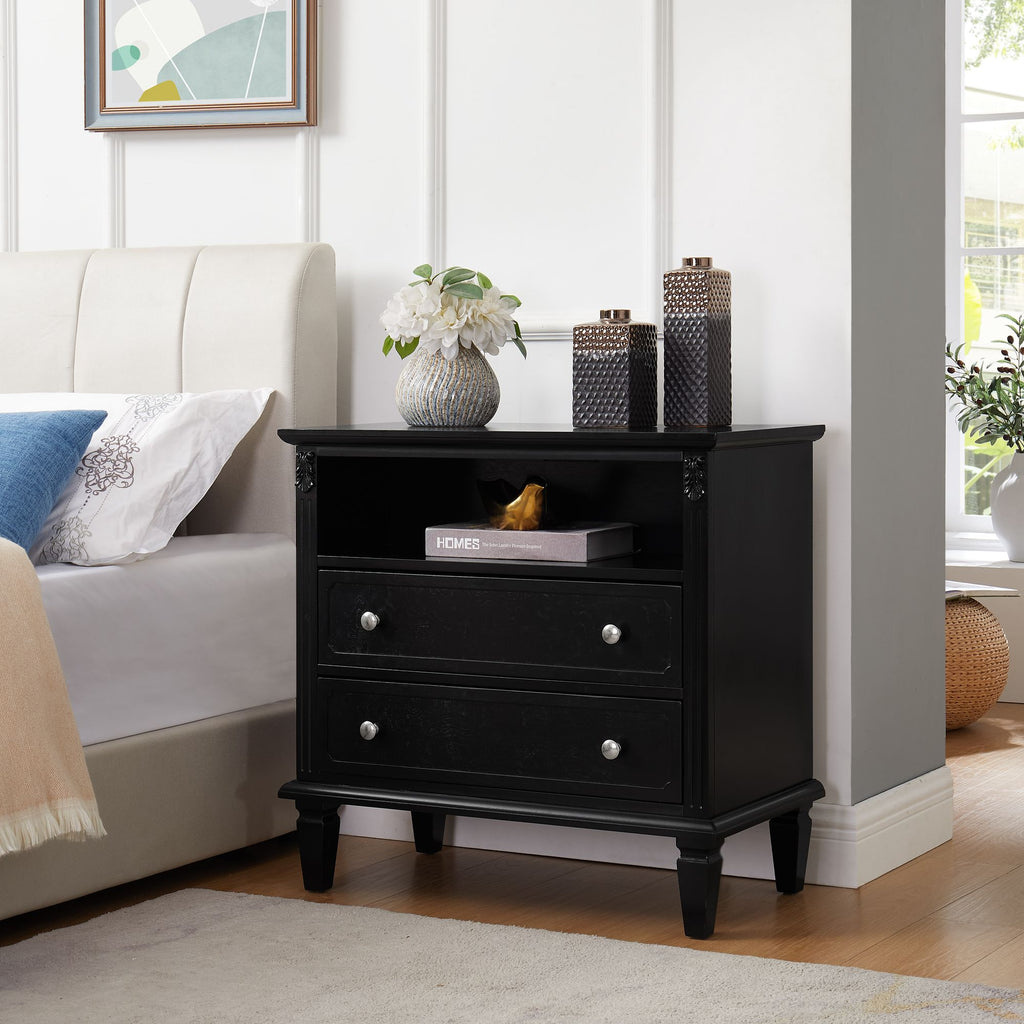 Vintage-Style Nightstand with Charging Station