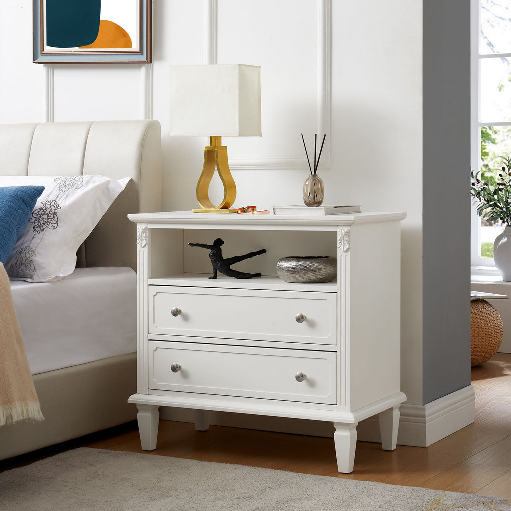 Fluted Nightstand with Drawers and Charging Station