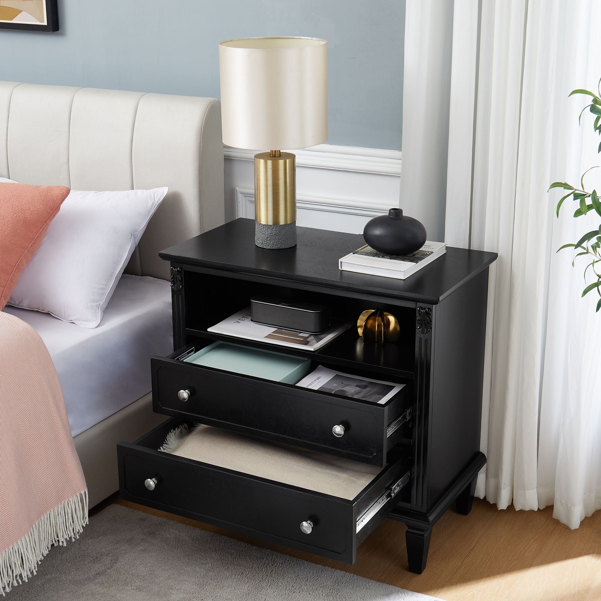 Vintage-Style Nightstand with Charging Station
