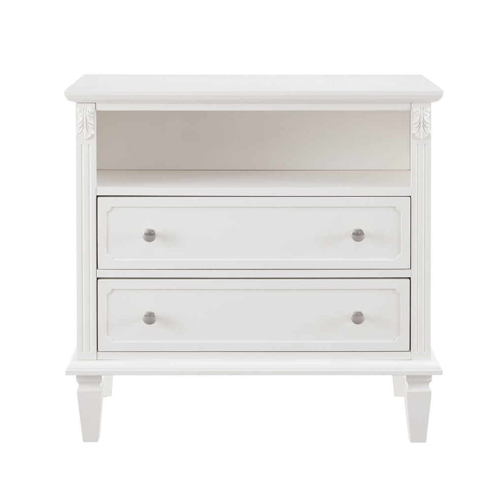 Fluted Nightstand with Drawers and Charging Station