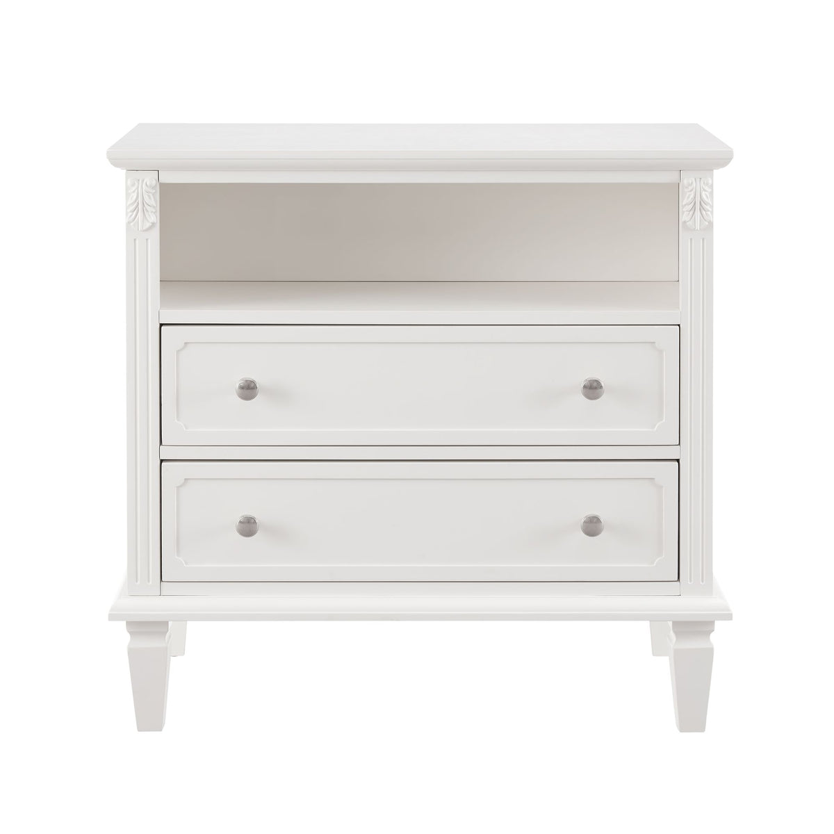Fluted Nightstand with Drawers and Charging Station