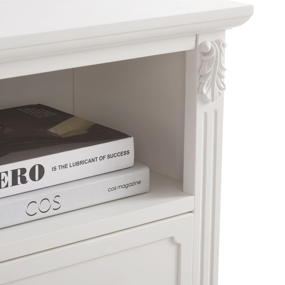 Fluted Nightstand with Drawers and Charging Station