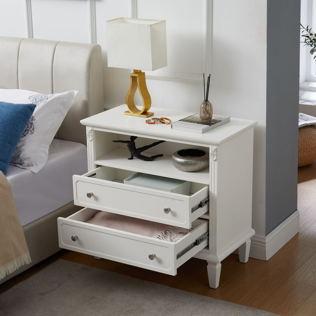 Fluted Nightstand with Drawers and Charging Station