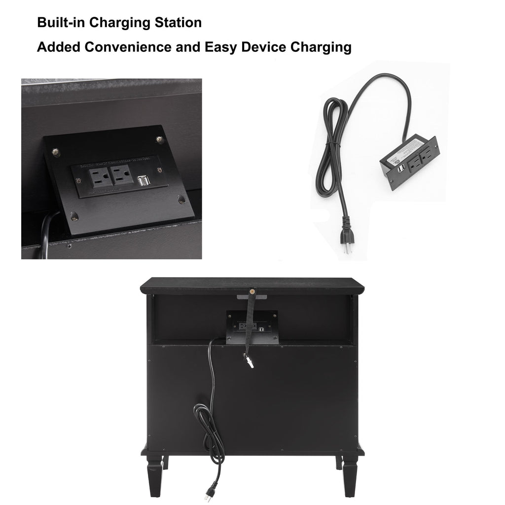 Vintage-Style Nightstand with Charging Station