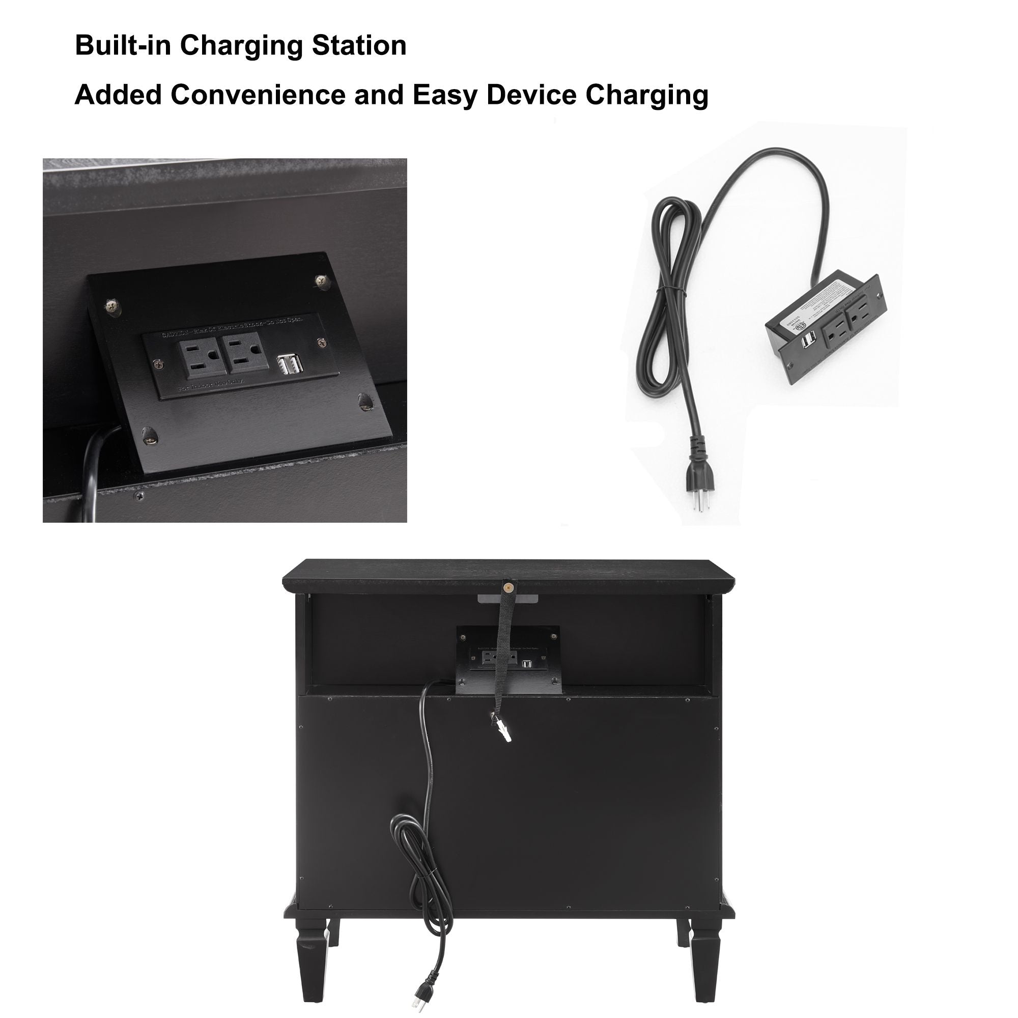 Vintage-Style Nightstand with Charging Station