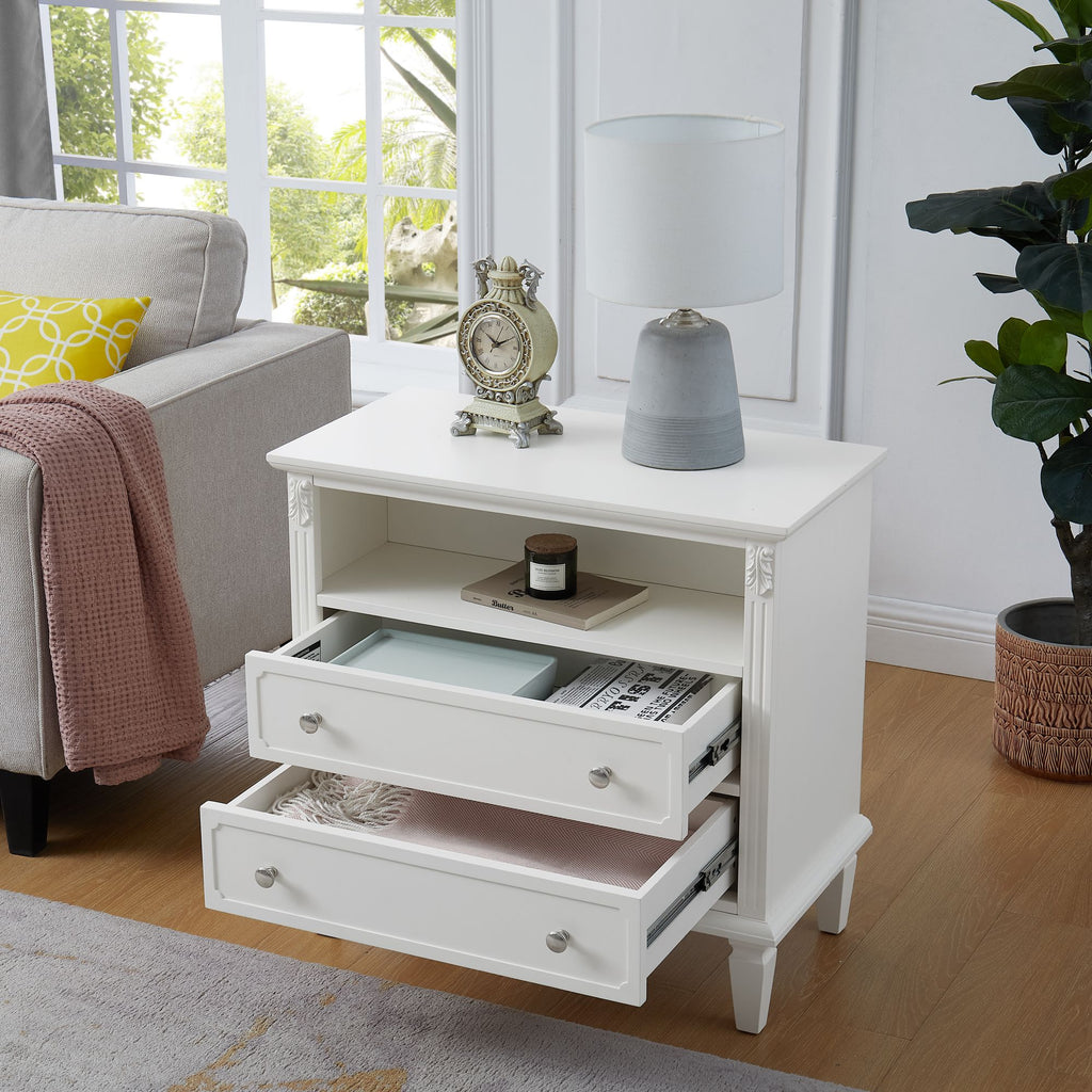 Fluted Nightstand with Drawers and Charging Station