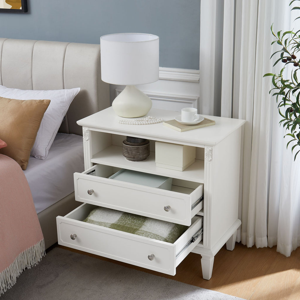 Fluted Nightstand with Drawers and Charging Station