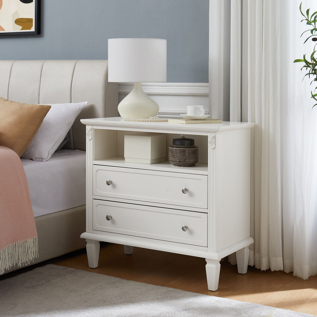 Fluted Nightstand with Drawers and Charging Station
