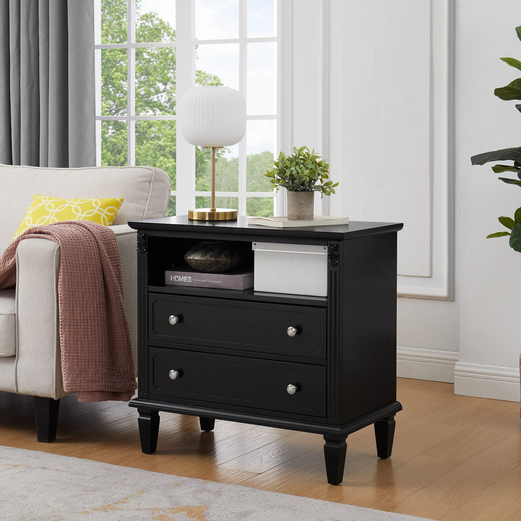 Vintage-Style Nightstand with Charging Station