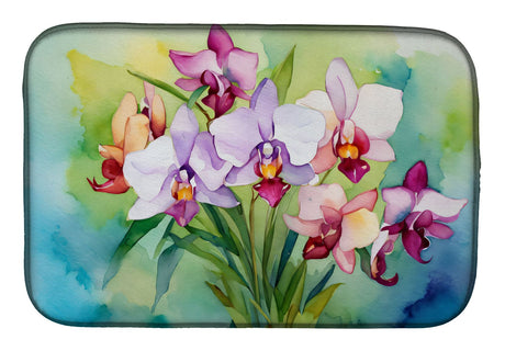 Watercolor Orchids Dish Drying Mat