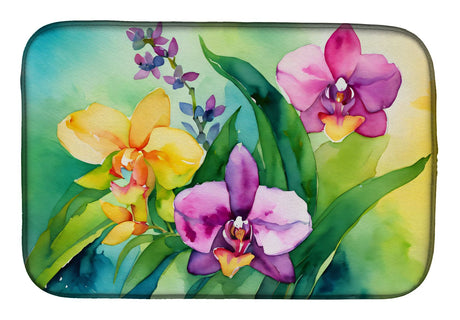 Watercolor Orchids Dish Drying Mat