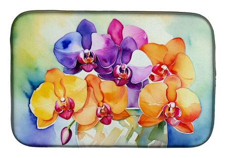 Orchids in Watercolor Dish Drying Mat | Absorbent, Fast-Drying, Non-Slip Kitchen Mat