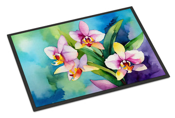 Watercolor Orchids Indoor-Outdoor Doormat