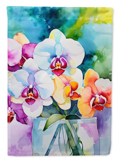 Orchids in Watercolor House Flag: Large Double-Sided Decorative Banner for Porch or Yard