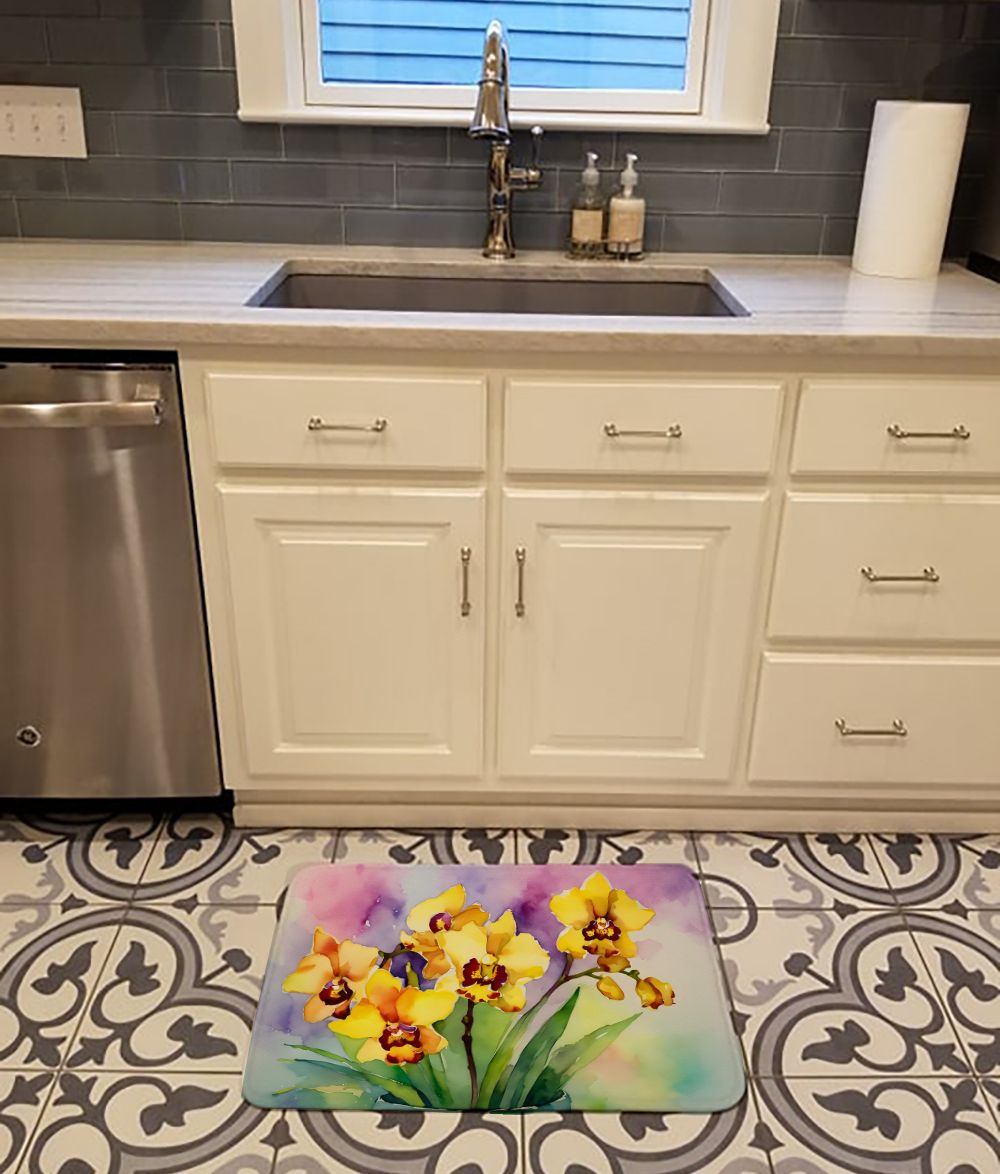 Watercolor Orchids Memory Foam Kitchen and Bath Mat