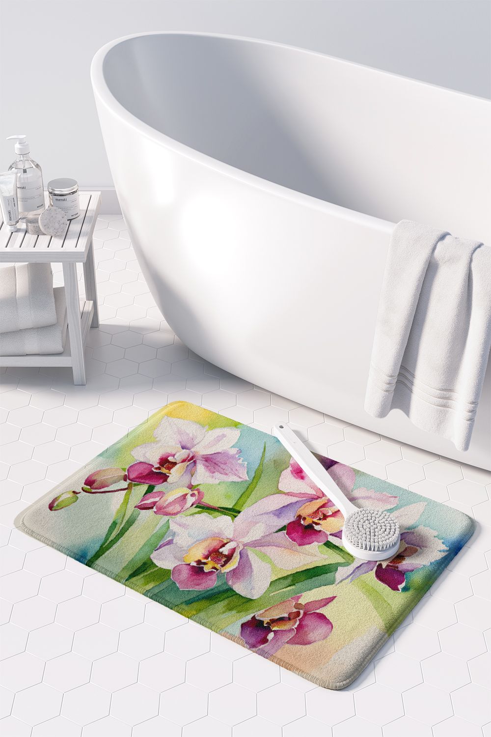 Watercolor Orchids Plush Kitchen and Bath Mat