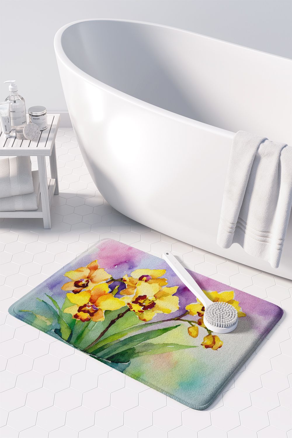 Watercolor Orchids Memory Foam Kitchen and Bath Mat
