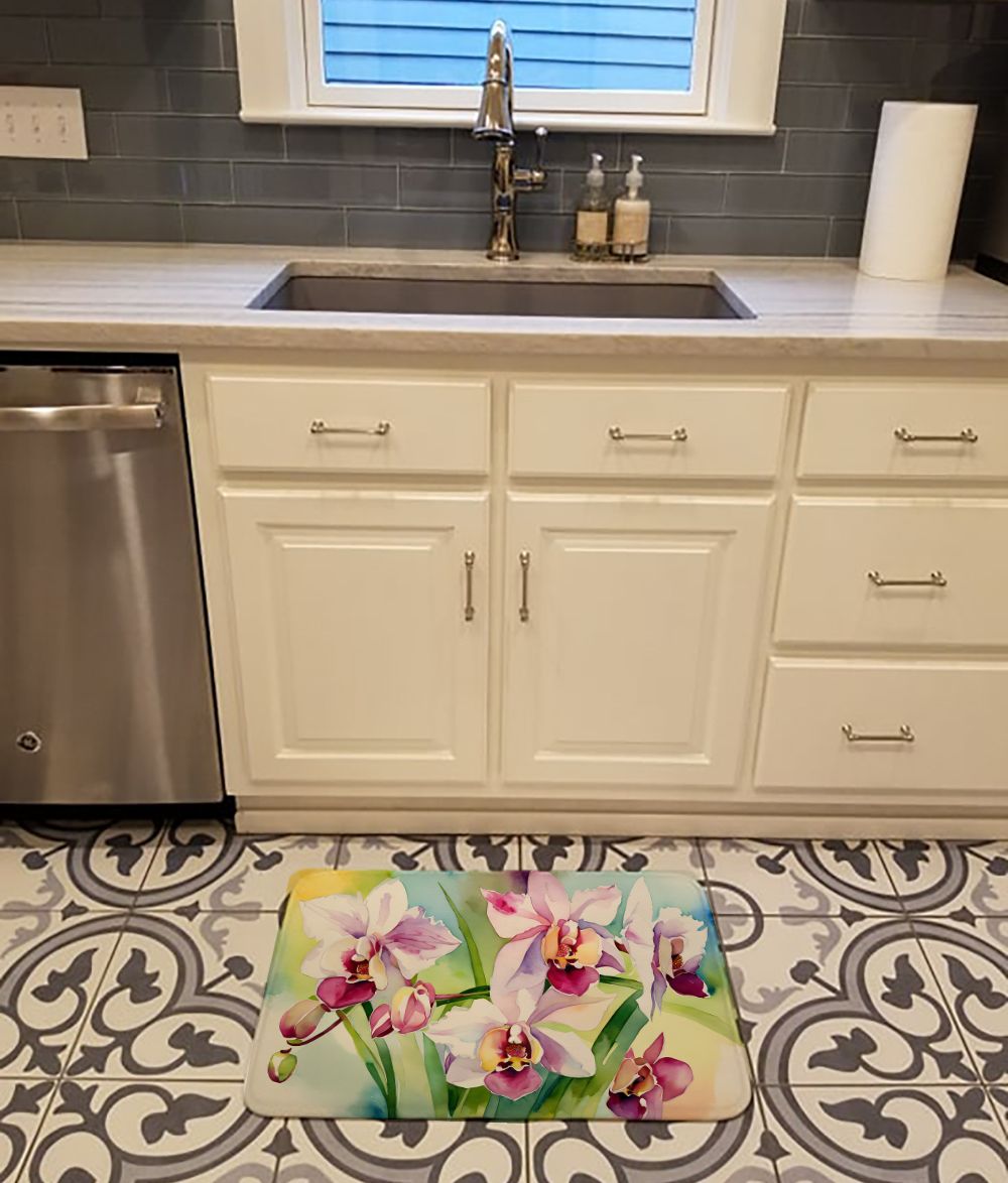 Watercolor Orchids Plush Kitchen and Bath Mat