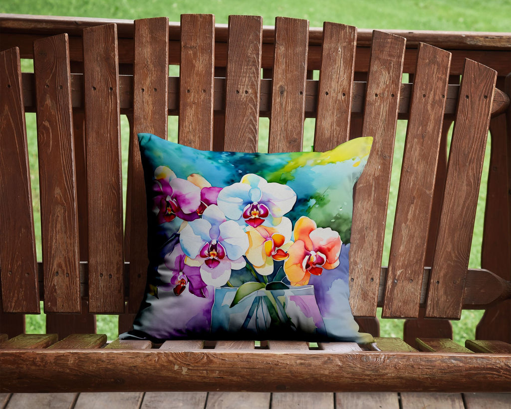 Watercolor Orchids Indoor-Outdoor Throw Pillow