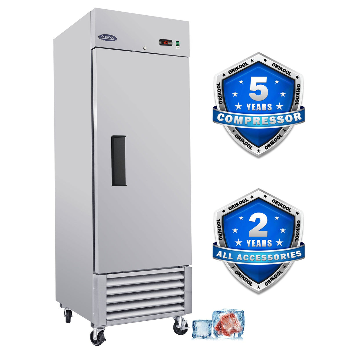 ORIKOOL Commercial Freezer 23 Cu. with 1 Solid Door Reach-In Freezers Stainless