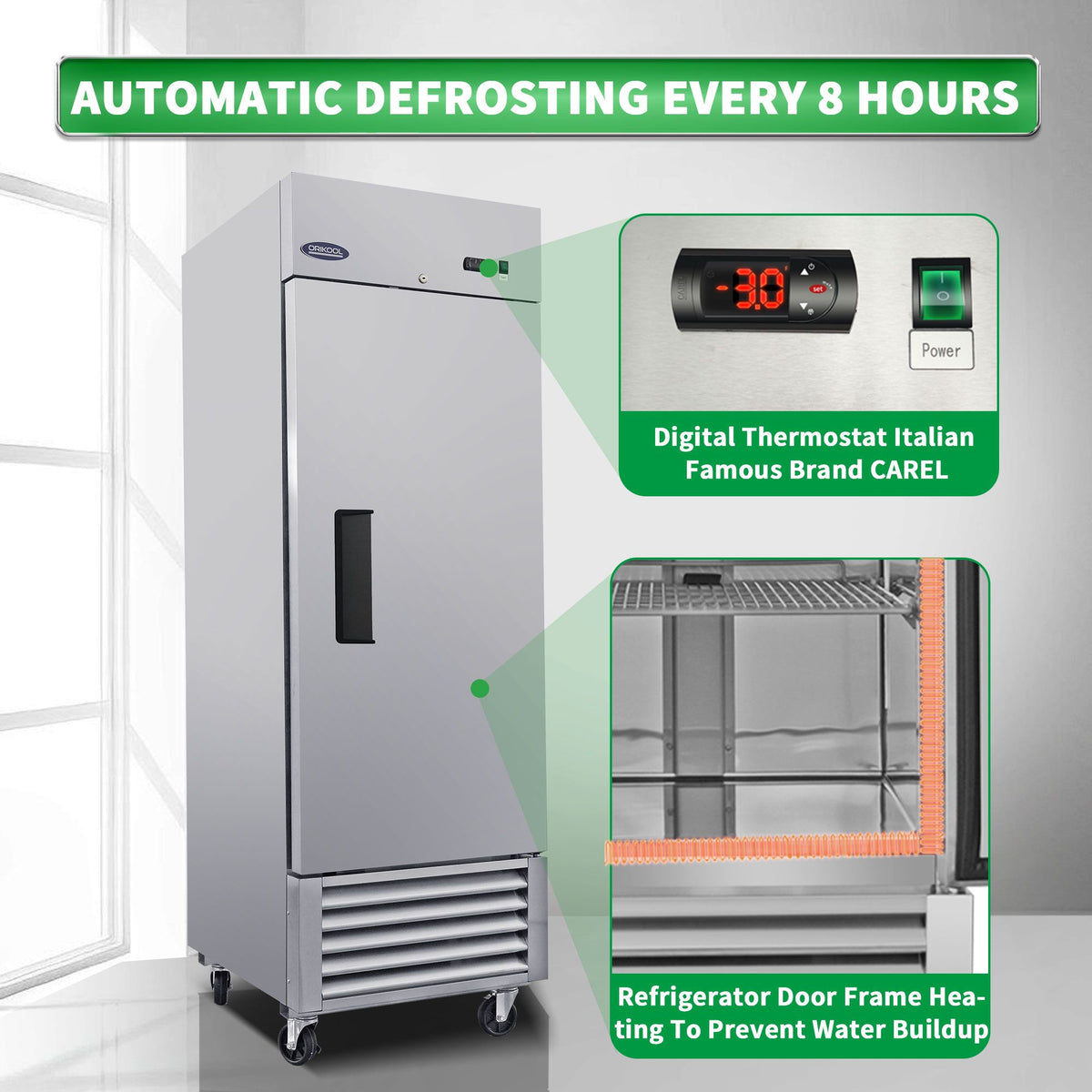 ORIKOOL Commercial Freezer 23 Cu. with 1 Solid Door Reach-In Freezers Stainless