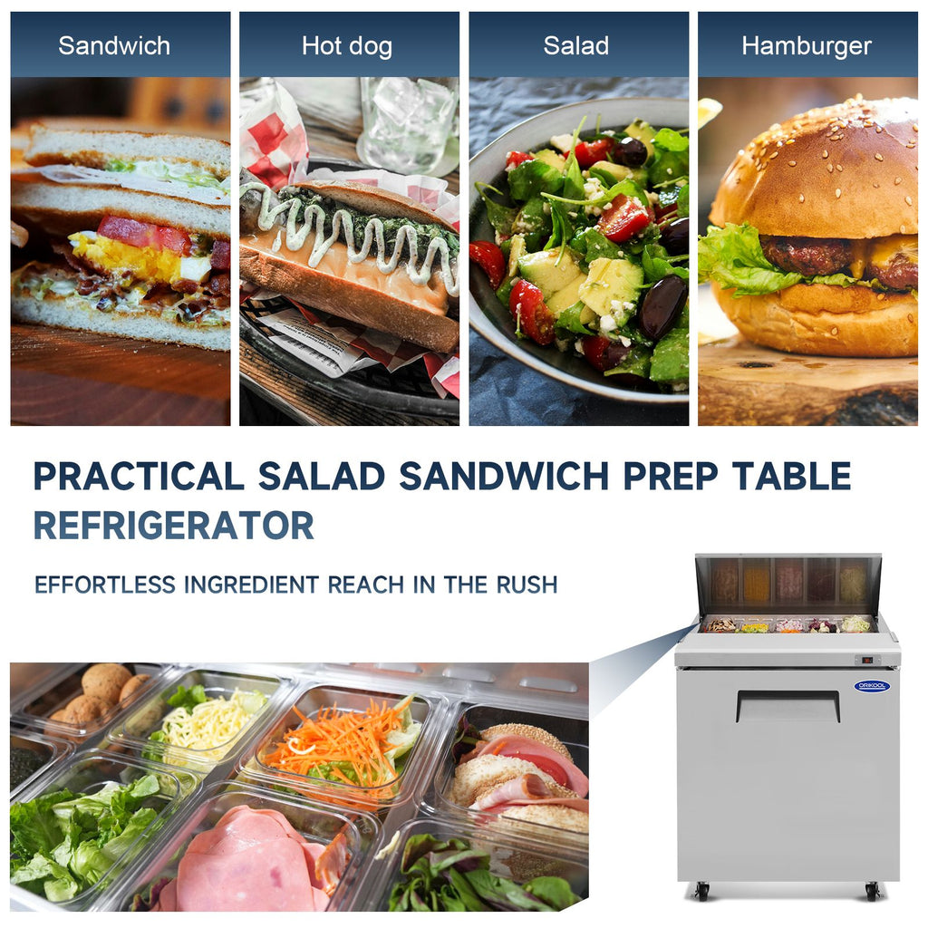 Orikool Commercial Refrigerators Sandwich&Salad Prep Table with a Butcher Block Cutting Board