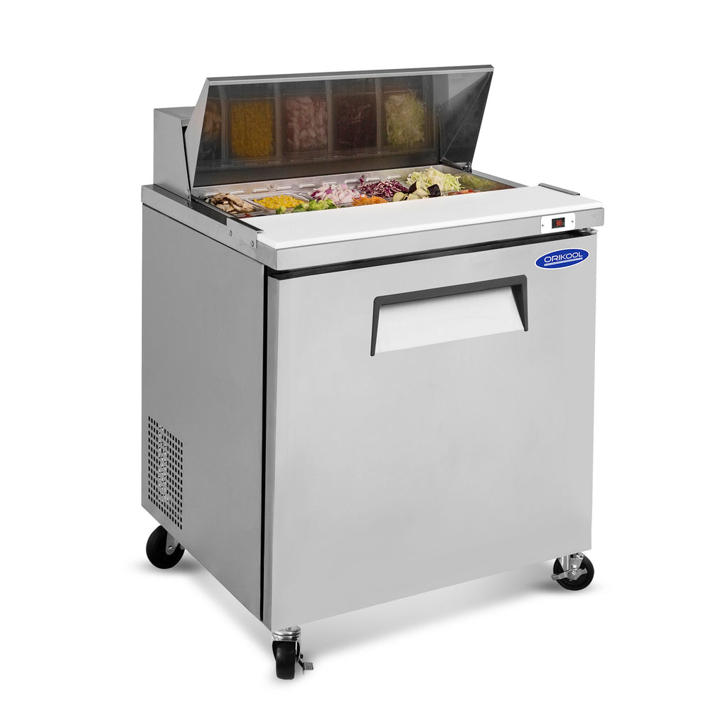 Orikool Commercial Refrigerators Sandwich&Salad Prep Table with a Butcher Block Cutting Board