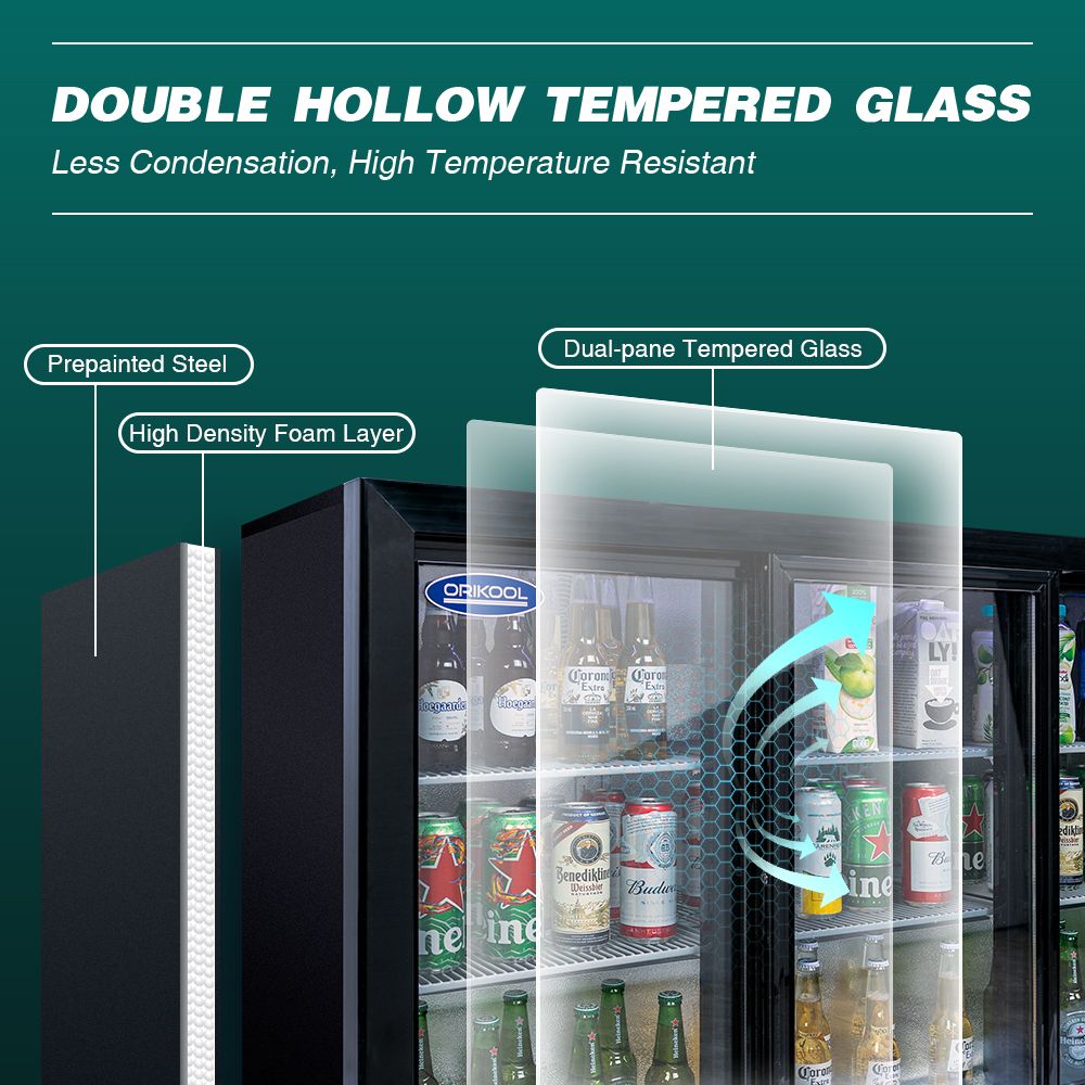 ORIKOOL Premium Beverage Refrigerator with Sliding Glass Doors