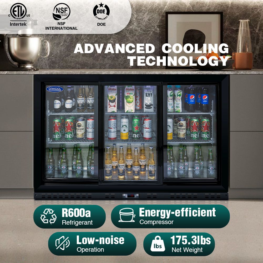 ORIKOOL Premium Beverage Refrigerator with Sliding Glass Doors