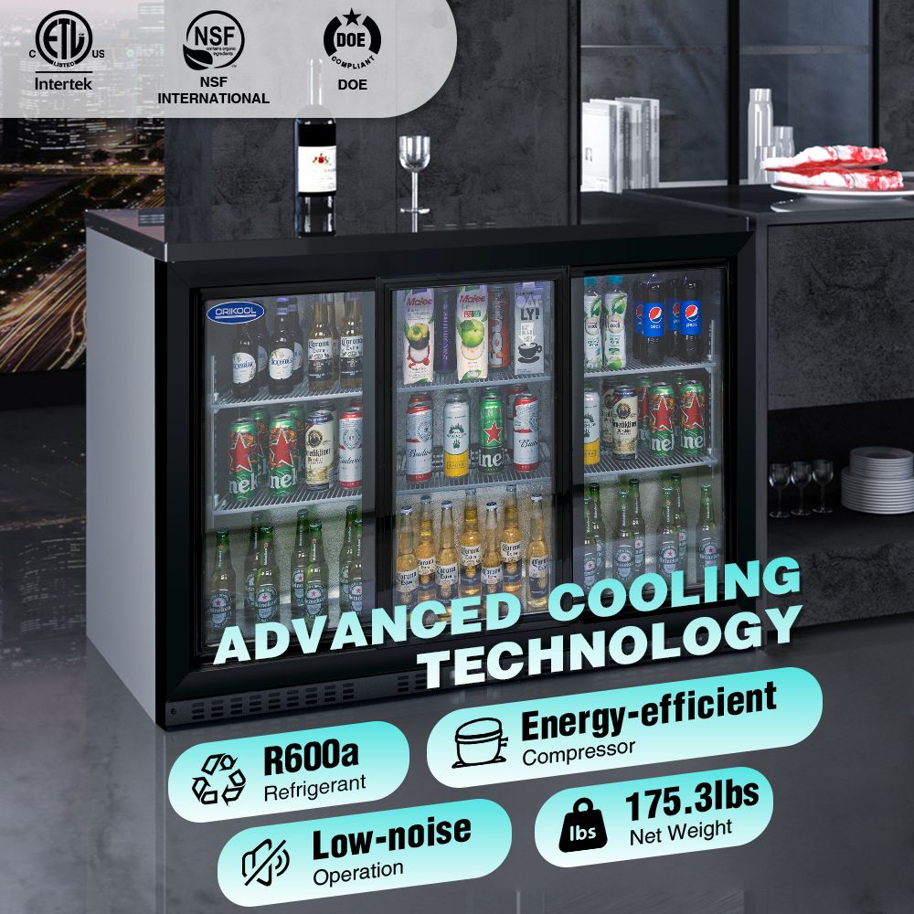 ORIKOOL Premium Beverage Refrigerator with Sliding Glass Doors