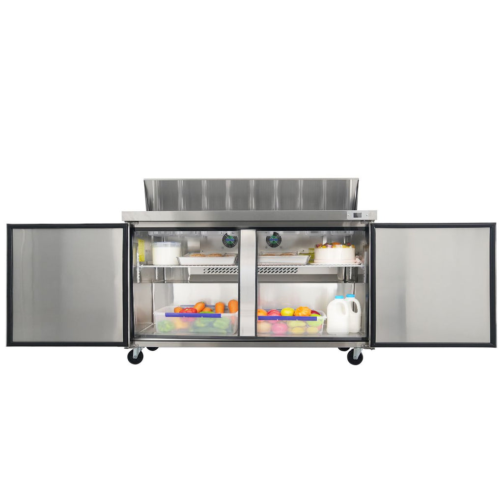 Orikool Commercial Refrigerators Sandwich&Salad Prep Table with a Butcher Block Cutting Board