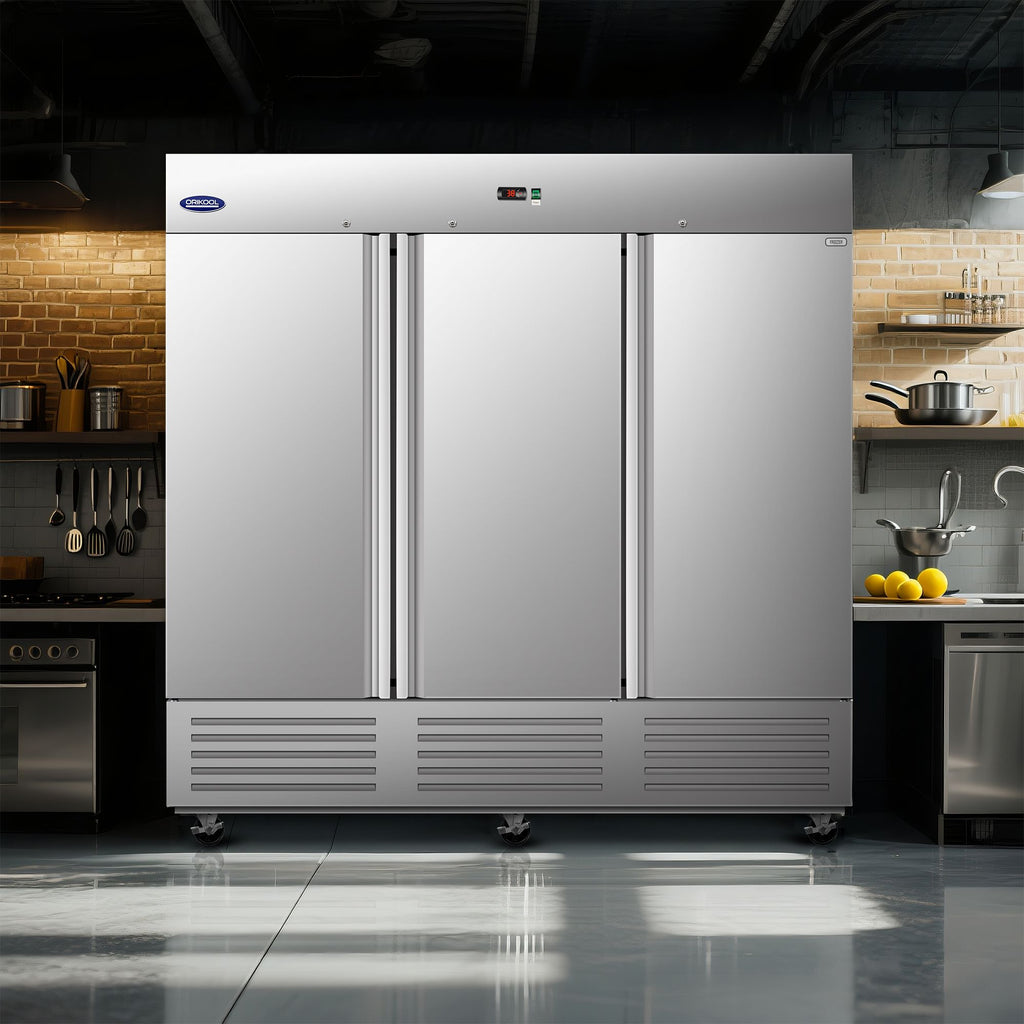 ORIKOOL 81" Commercial Refrigerator - 72 Cu., 3 Solid Doors, Energy-Saving Technology