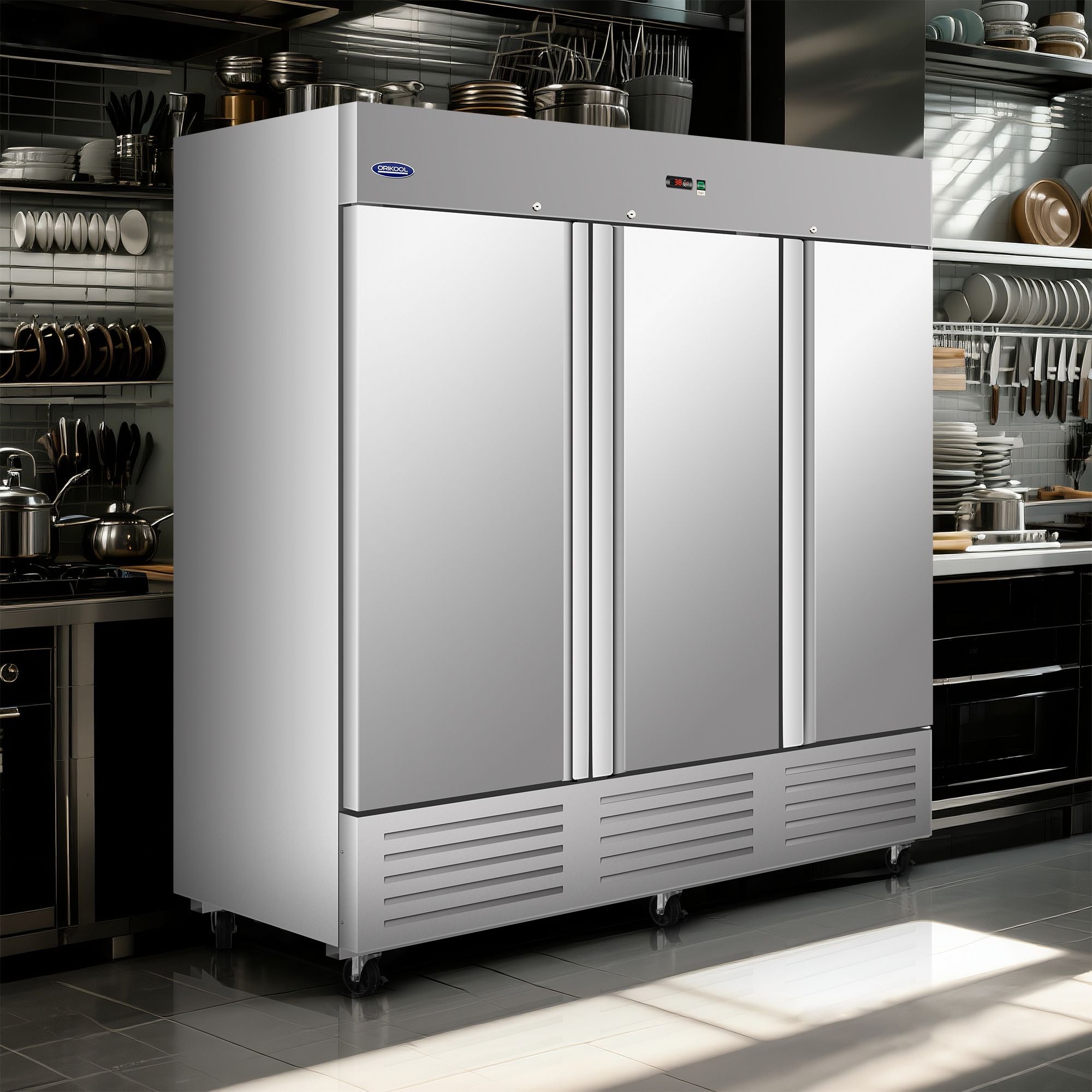 ORIKOOL 81" Commercial Refrigerator - 72 Cu., 3 Solid Doors, Energy-Saving Technology