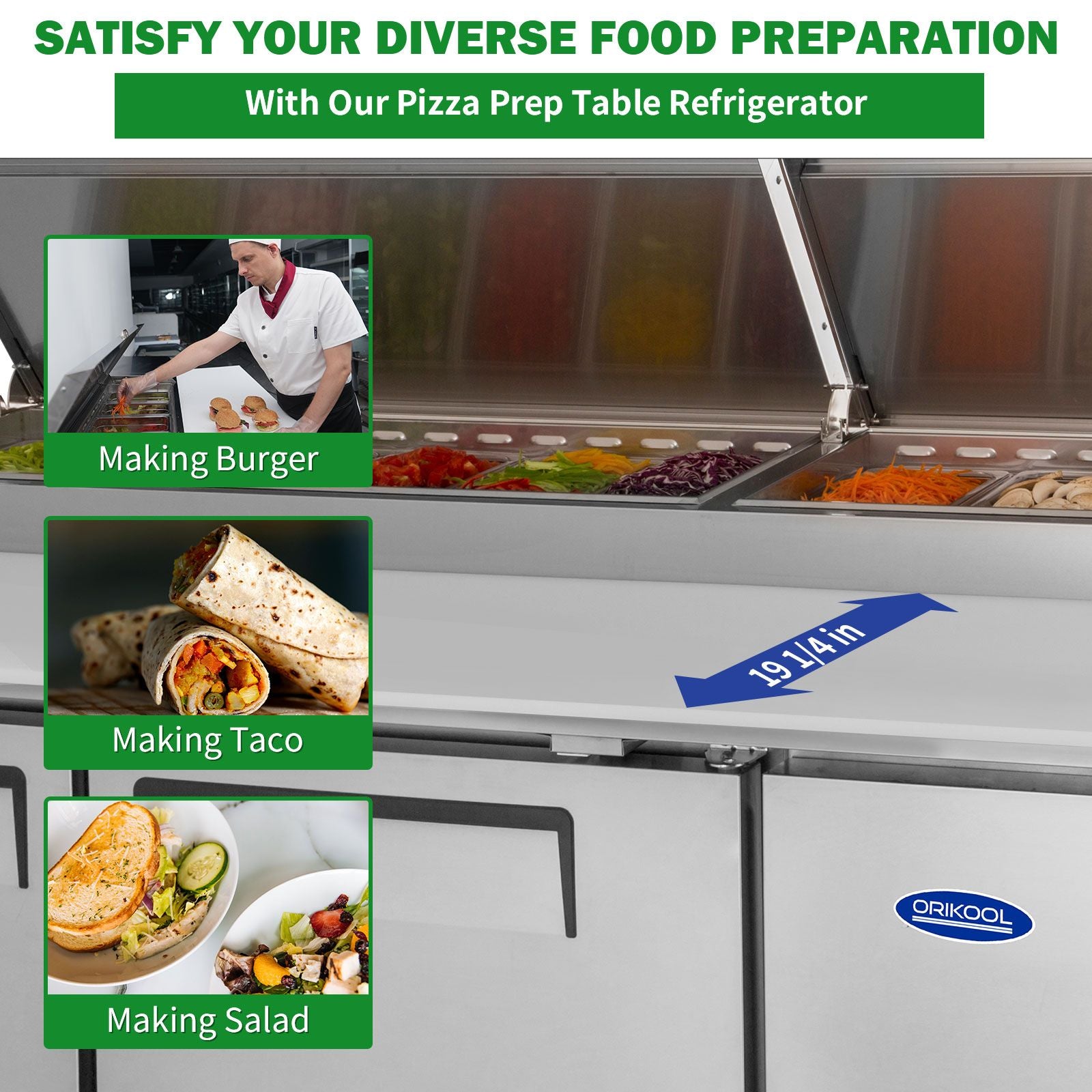 Commercial Pizza Prep Table with Built-In Refrigerator, 30.8 Cu.