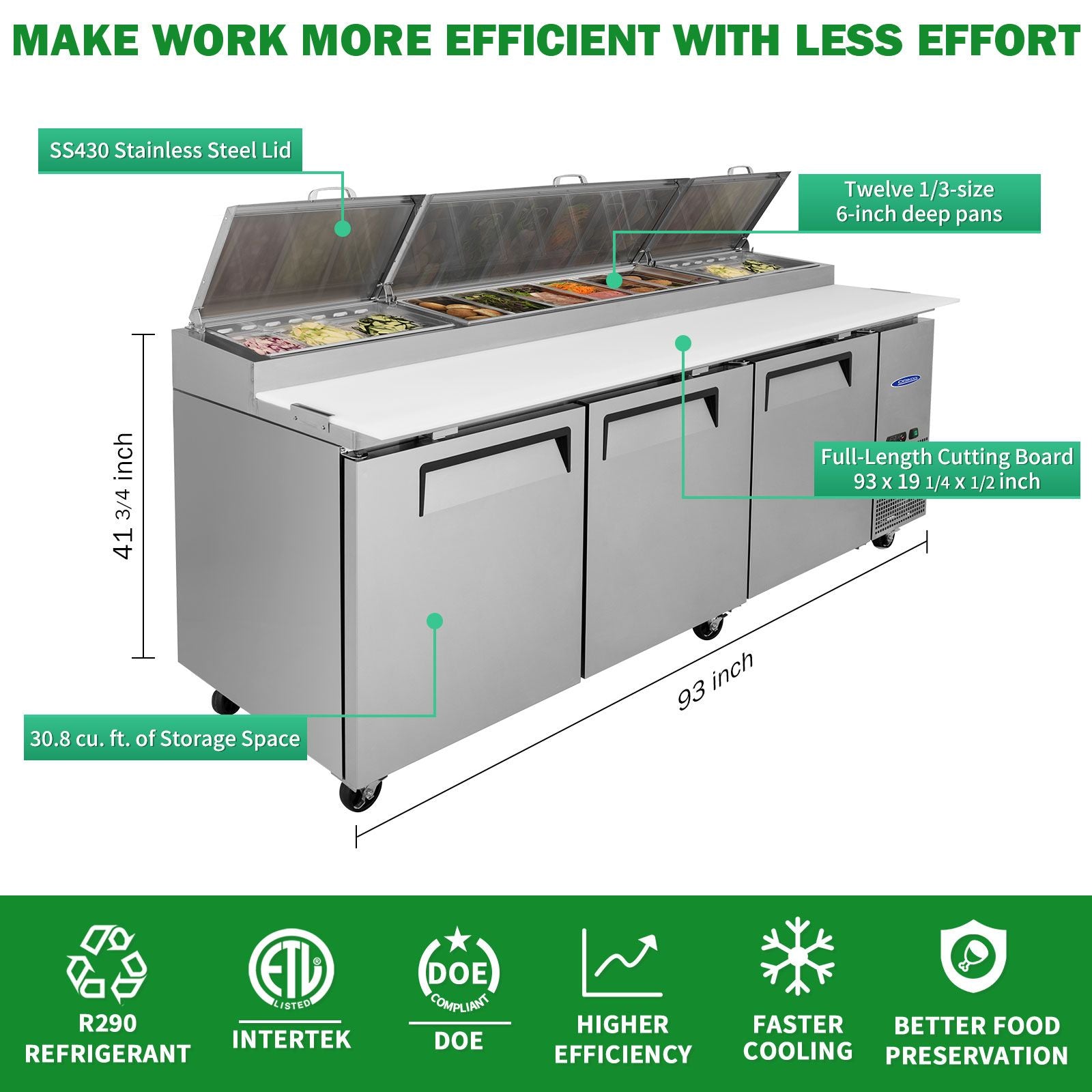 Commercial Pizza Prep Table with Built-In Refrigerator, 30.8 Cu.