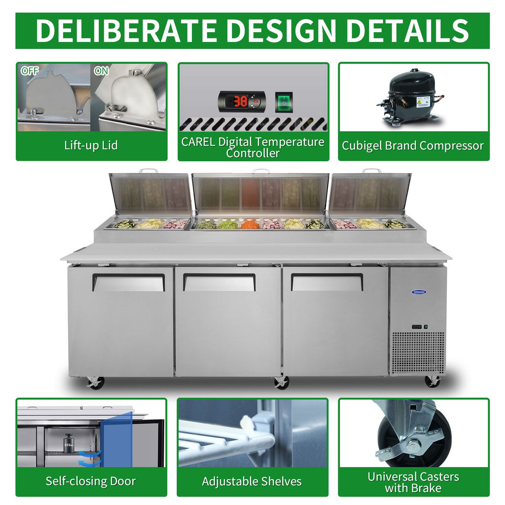 Commercial Pizza Prep Table with Built-In Refrigerator, 30.8 Cu.