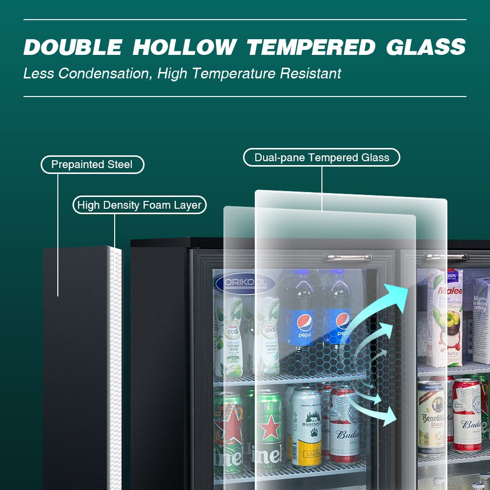 ORIKOOL Beverage Refrigerators Cooler 53 3 Glass Door Back Bar, 480 Cans Commercial Display Bar