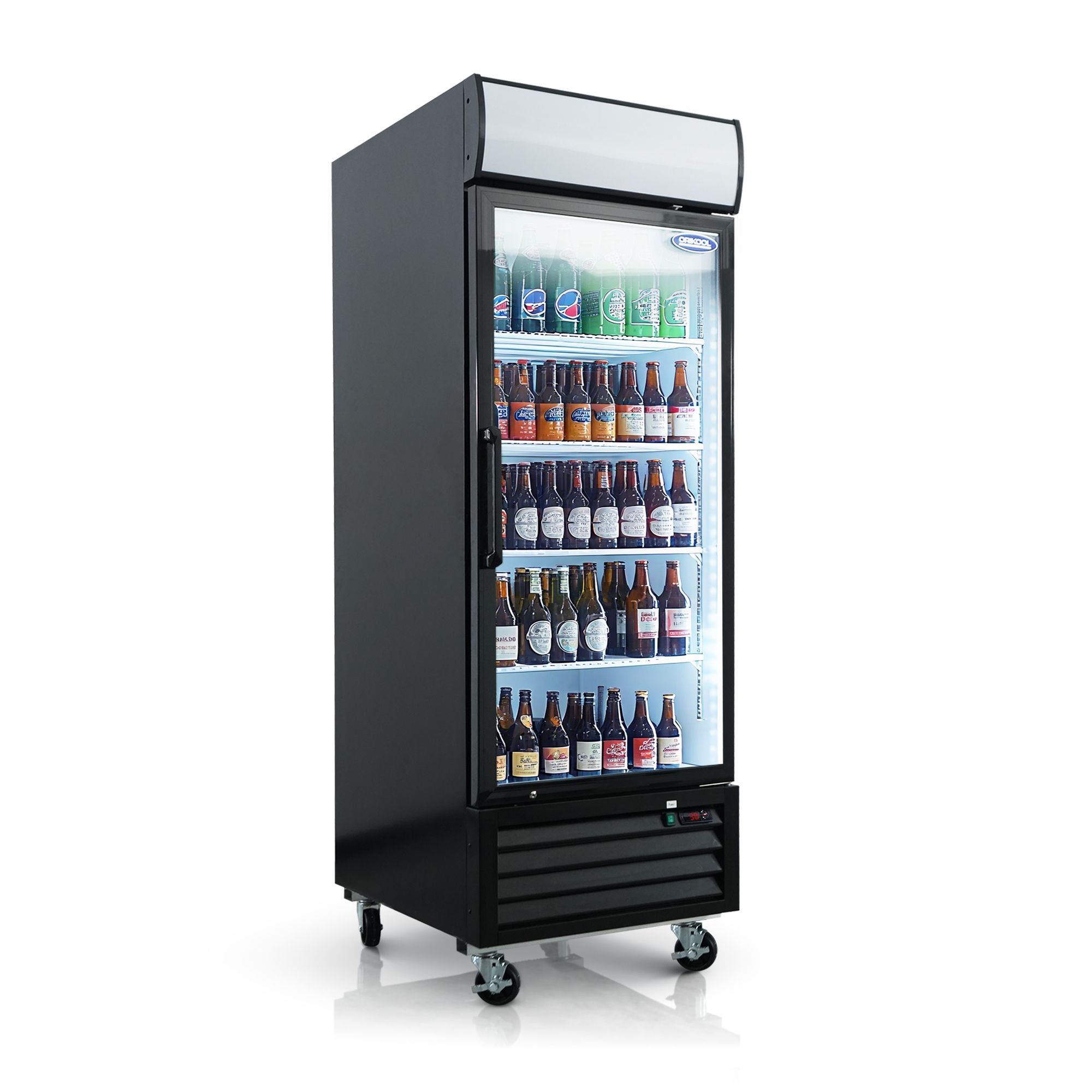 ORIKOOL 19.3 Cu. Glass Door Merchandiser Refrigerator with Customizable Top Panel and Adjustable Shelves