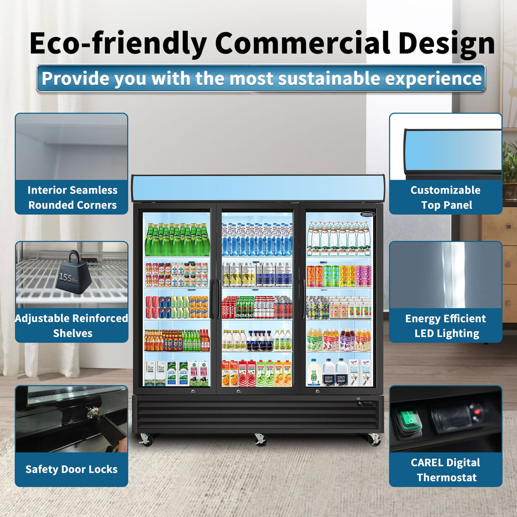 70 Cu. Glass Door Merchandiser Refrigerator with LED Top Panel