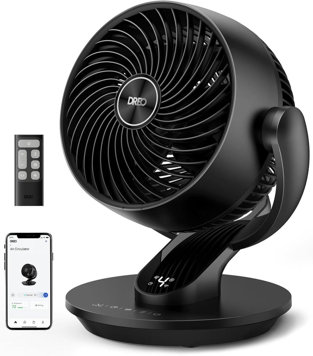 13- Quiet Oscillating Fan for Bedroom with Remote, 4 Speeds, 8H Timer - Black WiFi