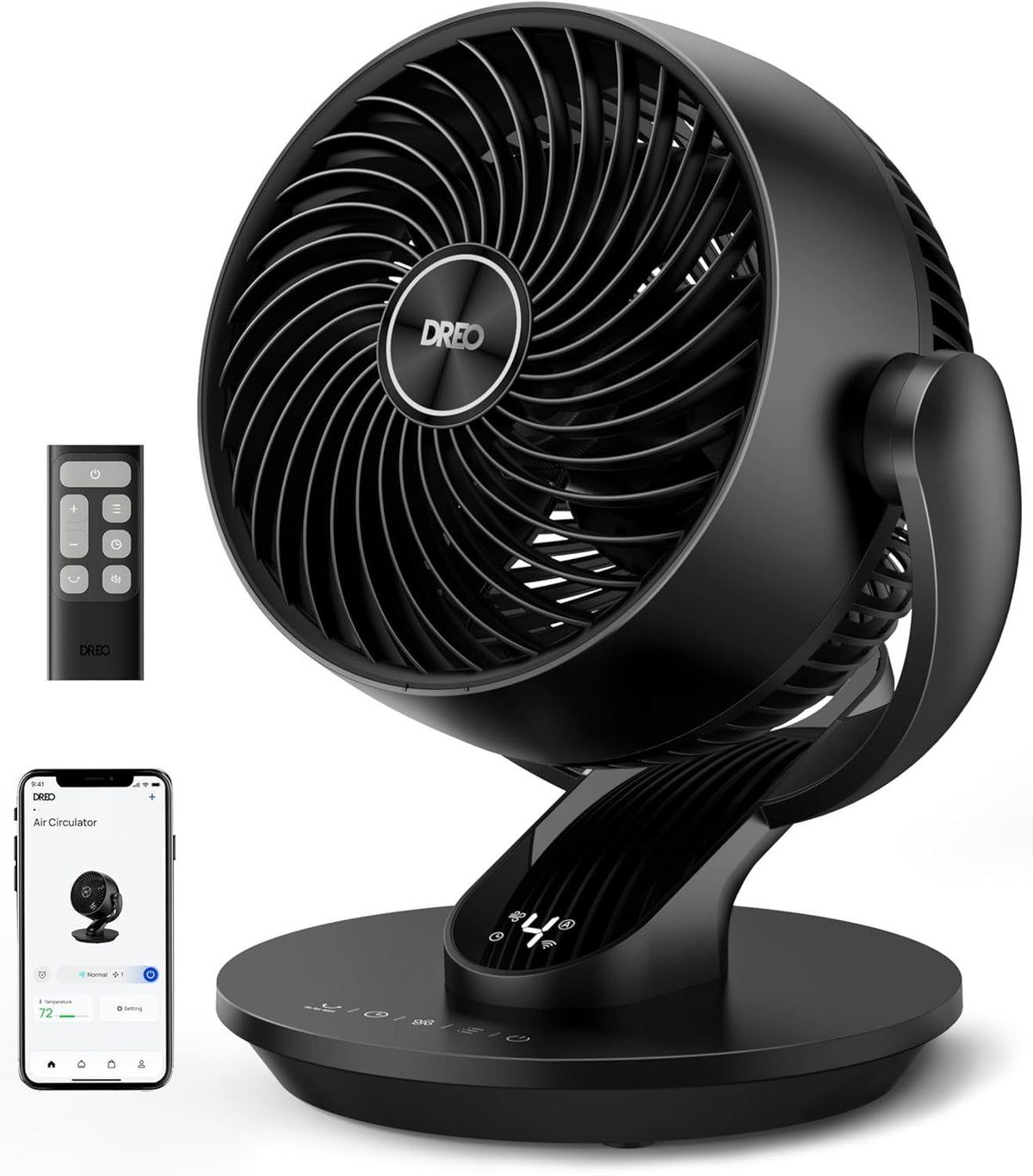 13- Quiet Oscillating Fan for Bedroom with Remote, 4 Speeds, 8H Timer - Black WiFi