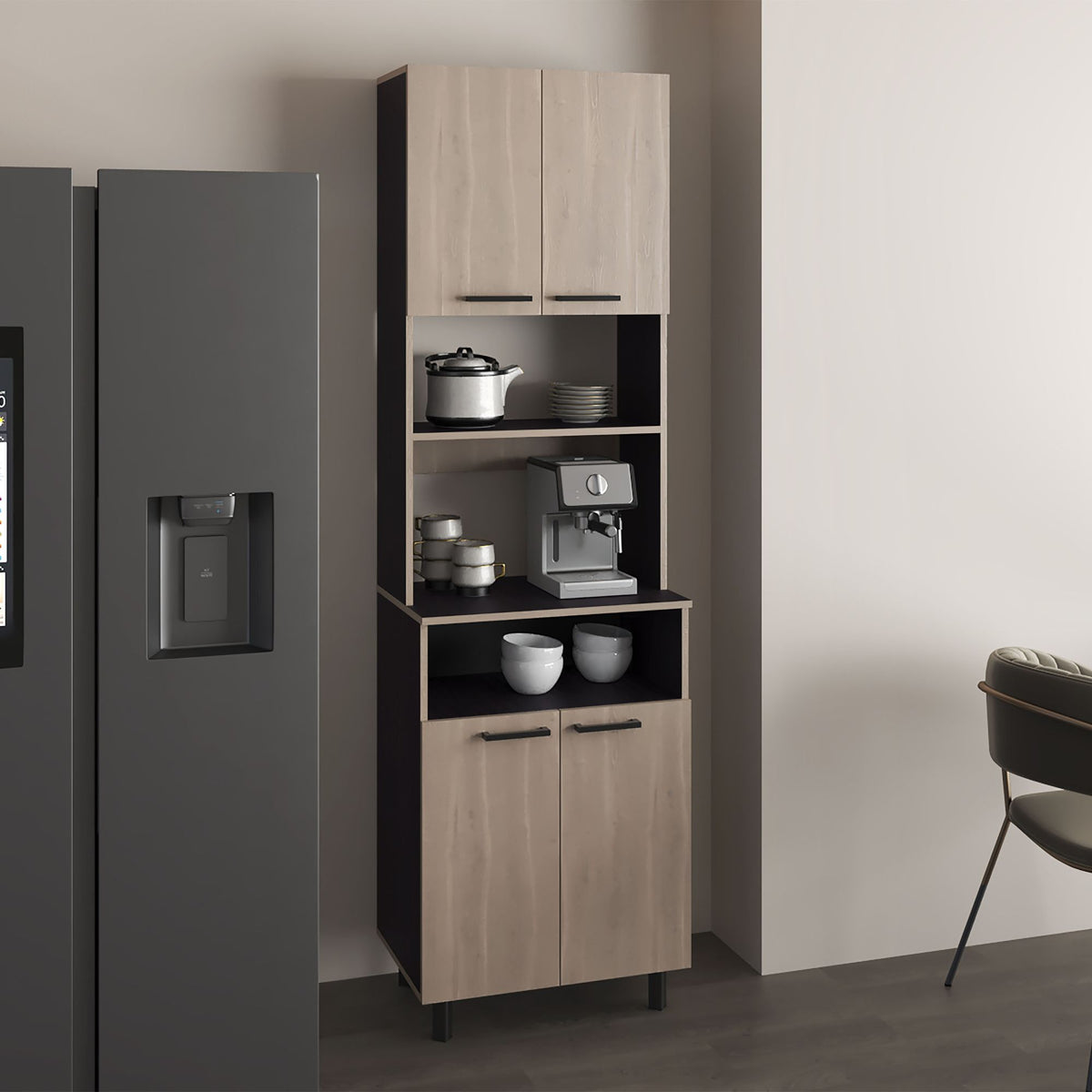 Otomo Dual-Tone Pantry Cabinet with Open Shelf