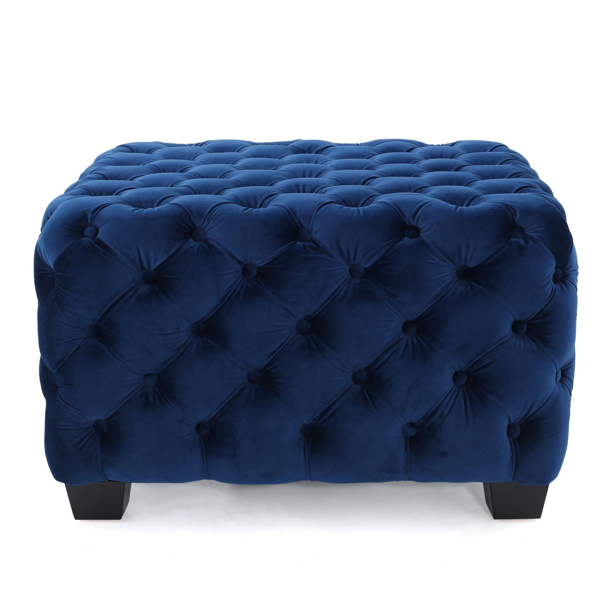 Modern Glam Velvet Ottoman with Button-Tufted Diamond Stitching