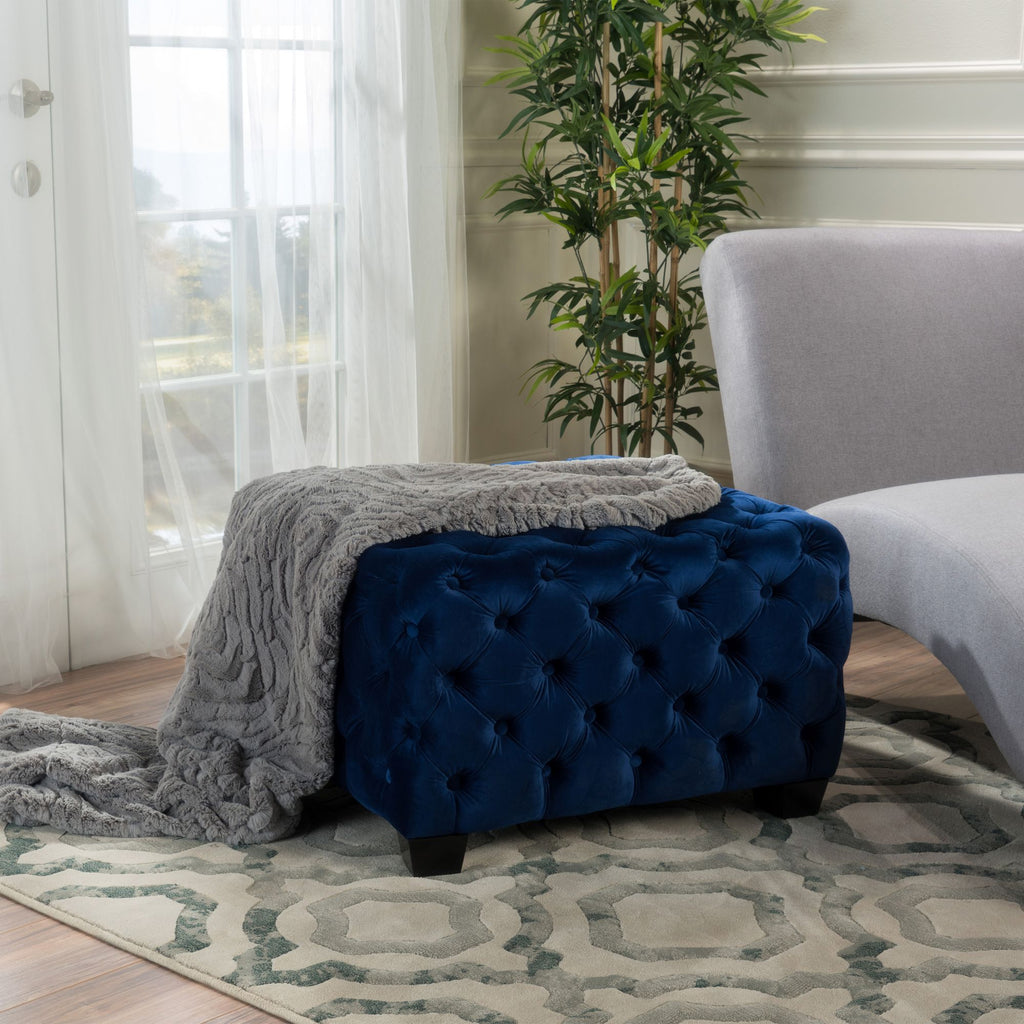 Modern Glam Velvet Ottoman with Button-Tufted Diamond Stitching