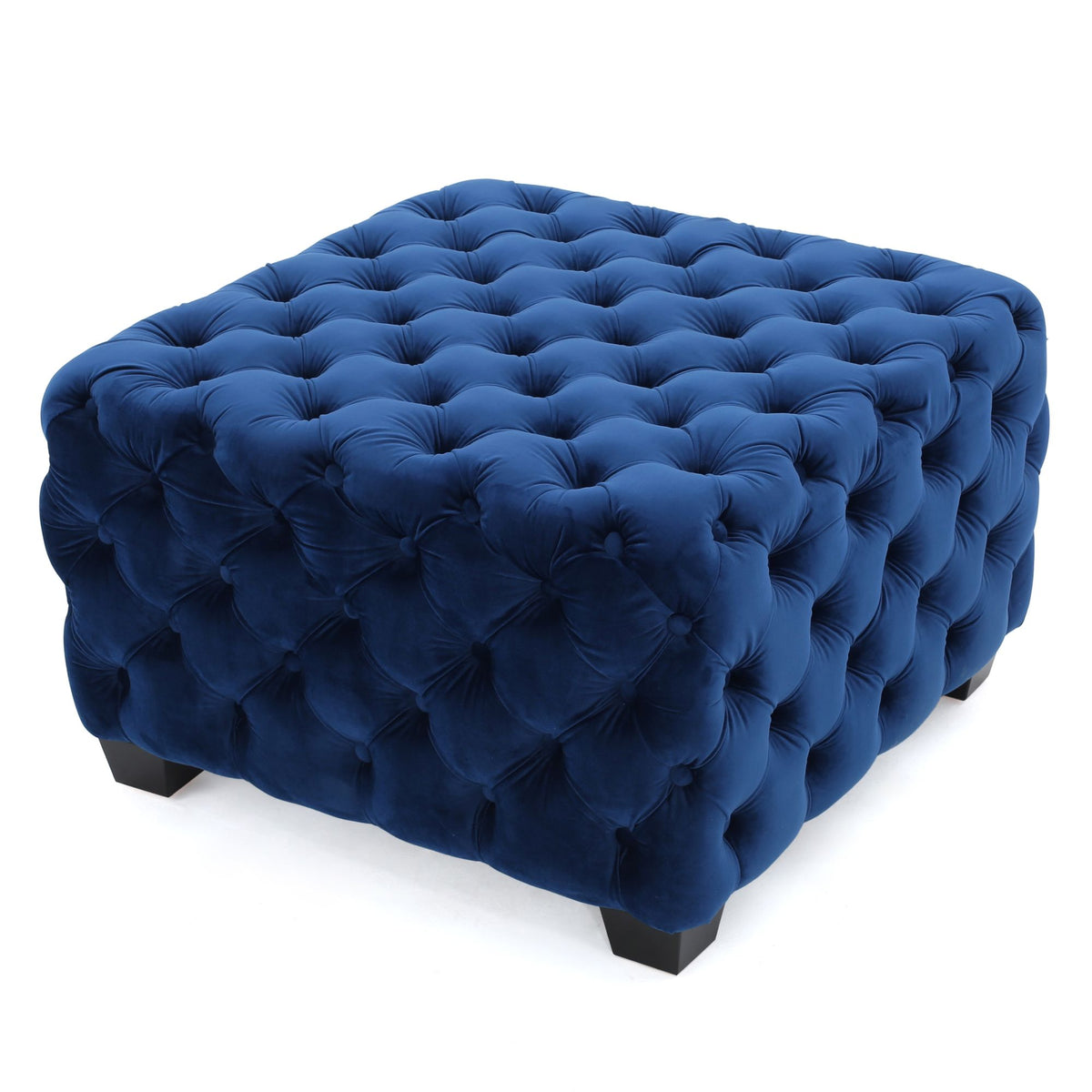 Modern Glam Velvet Ottoman with Button-Tufted Diamond Stitching